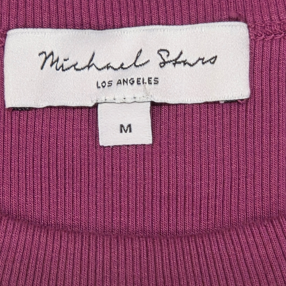 Michael Stars Katie Ribbed Short Sleeve Dress Raspberry Pink Medium - Picture 6 of 7
